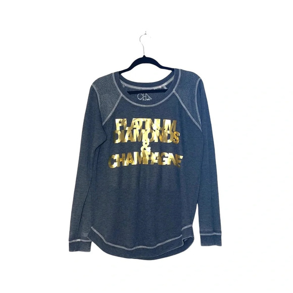 Chaser Dark Gray & Gold Platinum Diamonds Champagne Sweatshirt Small Women’s - Picture 1 of 11